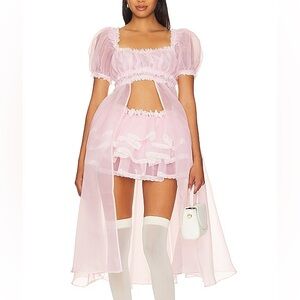 Selkie Boudoir Dress in baby soft pink with ivory lace